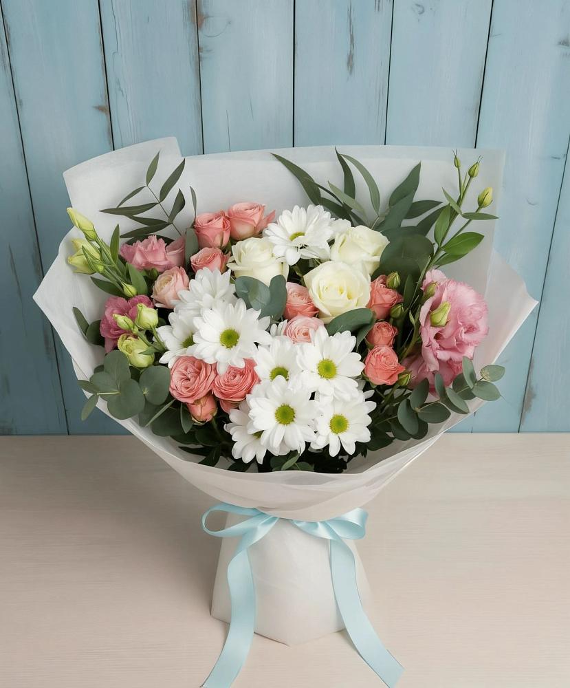 Букет цветов из: Розы, Лизиантусы и Хризантемы в Ардоне